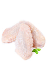 Raw Chicken Wings with Mint Garnish Isolated on White Background