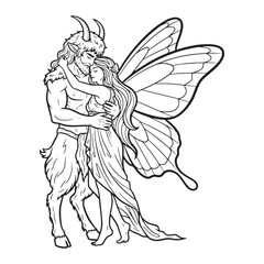 Fototapeta premium Forest Spirit Pan Lineart – Pan Vector Outline Drawing with Wild God Symbolism – Pan Drawing – Vector of Pan – Pan Outline