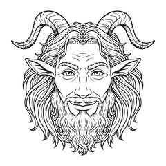 Fertility God Pan Lineart – Pan Vector Outline Drawing with Divine Wilderness Form – Pan Drawing – Vector of Pan – Pan Outline