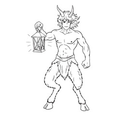 Fototapeta premium Ancient Nature Pan Lineart – Pan Vector Illustration with Forest Spirit Concept – Pan Drawing – Line Art Drawing of Pan – Pan Icon