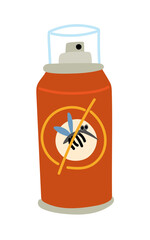 Mosquito spray can. Flat color isolated illustration. Necessary item for camping. Spray to spray around from mosquito bites, insects. Closed jar, orange. Design for postcards. Picnics, hikes, camping