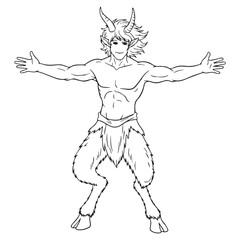 Fototapeta premium Wild Pan Lineart – Pan Vector Outline Drawing with Flute and Music Theme – Pan Drawing – Vector of Pan – Pan Outline