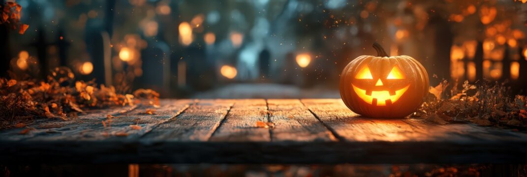 Ghostly background with illustrations of pumpkins and cemetery. Premium illustrations for banners, posters, greetings and special events.