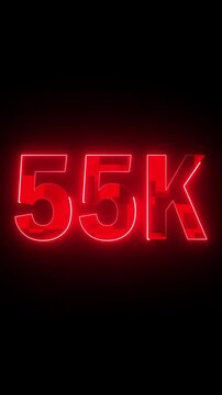 55K Neon Glowing Followers Animation. 55000 Subscribers Celebration Motion Graphic Template for YouTube and Social Media Promotions