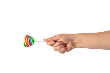 Sweets, lollipops in hand, on transparent background
