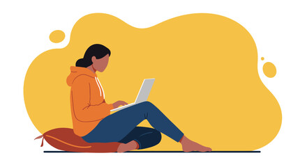 Person working on laptop in a casual setting, embodying remote work, online learning, or digital lifestyle. Ideal for technology, business, or lifestyle themes.