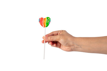 Sweets, lollipops in hand, on transparent background