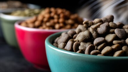 Pet food in bowls