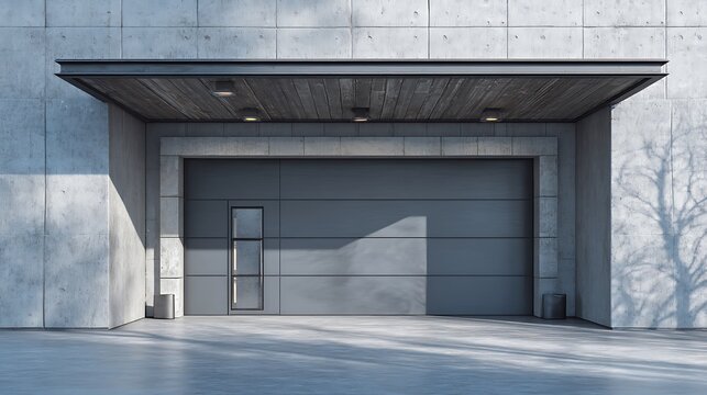 garage entrance with sectional doors 3d illustration.