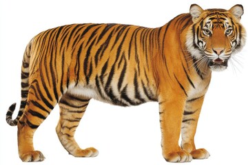 Naklejka premium Tiger standing, orange & black stripes, white background