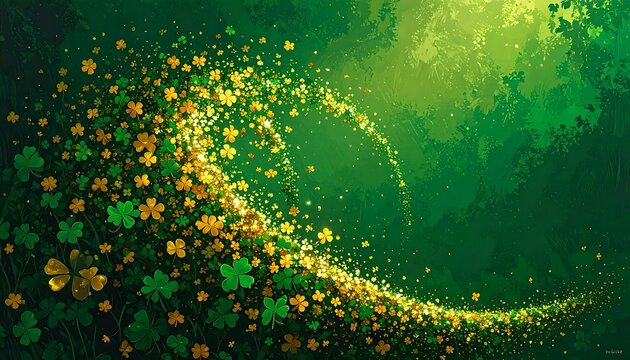 Golden shamrock wave in a lush green forest