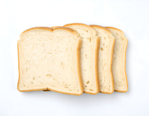 Four Slices Of Bread On White Background Showing Detailed Texture and Color