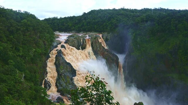 Majestic Barron Falls Cascading Through Lush Rainforest
