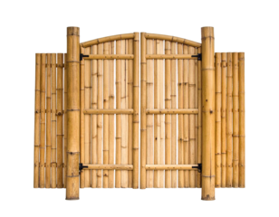 A small traditional bamboo fence or screen, isolated on a white background, rustic and decorative.