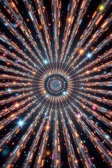 The image depicts a mesmerizing, tunnel like scene with a spiral pattern receding into the distance