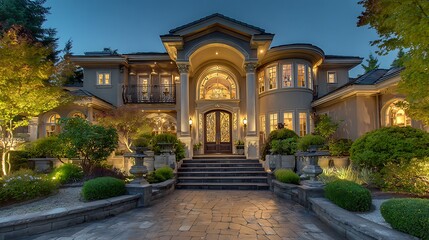 Luxury home estate mansion real estate property architecture design exterior residence landscaping elegant house.