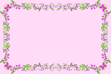 背景素材（ピンクの背景に蔦と花のフレーム）