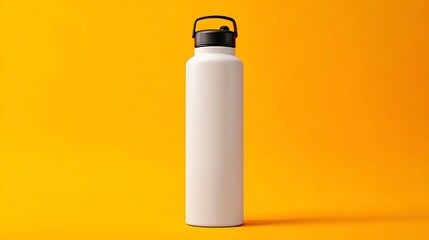 Mockup of a white water bottle with a background. Mockup of a new empty white thermos.