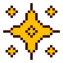 Pixel art star. 8 bit sparkle. Magic firework icon in retro 90s. Christmas decoration. Twinkle y2k snowflake. Vector illustration.