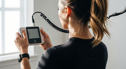 Woman using a health monitoring device
