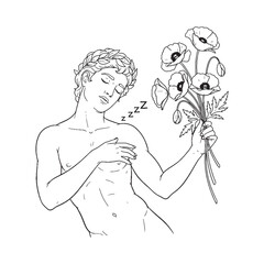 Minimalist Hypnos Lineart – Hypnos Vector Illustration with Balanced Restful God Form – Hypnos Drawing – Line Art Drawing of Hypnos – Hypnos Icon