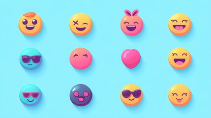 Collection of cute and playful emoji icons with different expressions on a light blue background