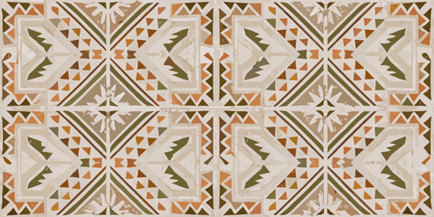 Seamless geometric tribal pattern with earthy tones and textured effect