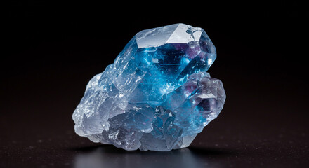 Fototapeta premium A close-up macro photograph showcases the intricate crystalline structure of a vibrant green mineral against a dark blue background.