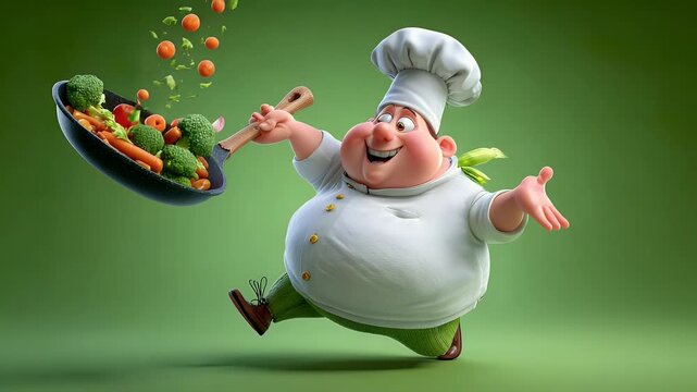 Cartoon chef throwing vegetables