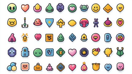 Collection of pixel art style emoji icons isolated on white background, representing various emotions and expressions