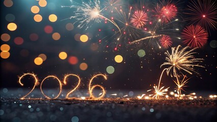 olorful Shiny Particles and Fireworks – 2026 Celebration Background with Copy Space - 5