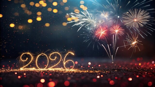 olorful Shiny Particles and Fireworks – 2026 Celebration Background with Copy Space - 6