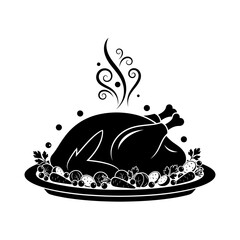 Illustration of a roasted turkey on a platter with garnish, , perfect for thanksgiving or holiday designs