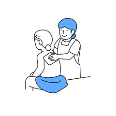 介護：体を拭く介助高齢者