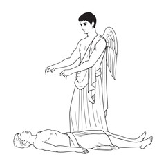 Mythological Thanatos Lineart – Thanatos Vector Outline Drawing with Symbolic Greek Form – Thanatos Drawing – Vector of Thanatos – Thanatos Outline