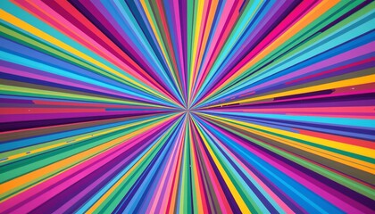 The image features a vibrant, multicolored pattern radiating outward from a central point, creating a starburst effect