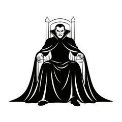 Naklejka premium Vector art of a regal vampire sits on a throne with a flowing cape, , exuding power and darkness in a classic horror scene