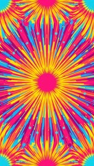 The image features a vibrant, abstract pattern resembling a burst of fireworks or radiating rays emanating from multiple central points