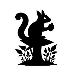 Vector art of charming squirrel on mushroom, a whimsical woodland creature, perfect for naturethemed designs and childrens illustrations