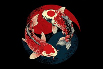 Japanese Koi Fish in a Yin Yang Symbol of Harmony