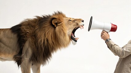 Lion Roaring into a Megaphone – Creative Advertising Concept with Copy Space - 3