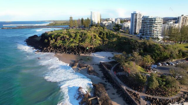 Snapper Rocks Near Point Danger Headland On The Gold Coast, Queensland, Australia. Aerial Drone Shot