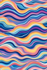The image features an abstract pattern composed of flowing, wavy lines in a variety of vibrant colors
