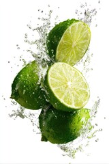 Fresh lime slices in water splash