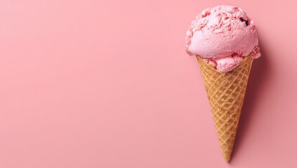 Pink ice cream cone on a pink background