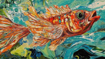 Abstract fish in vibrant colors, dynamic movement