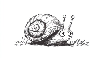 Cute snail sketch on grass