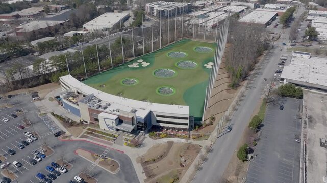 Topgolf Midtown Golf Club, Entertainment destination in Atlanta, Georgia, Drone shot