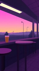 Colorful sunset view from a cafe