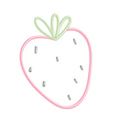 Vibrant minimalist outline illustration of a fresh strawberry with a soft neon glow, perfect for cute food branding or summer fruit designs and delightful visuals